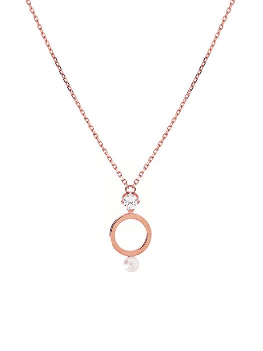 Pearl n Cubic Circle Necklace (Silver925)