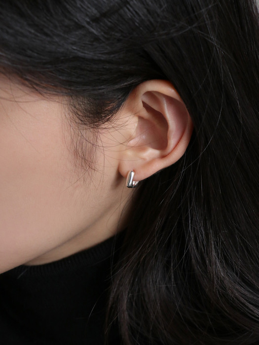 silver square one-touch earring