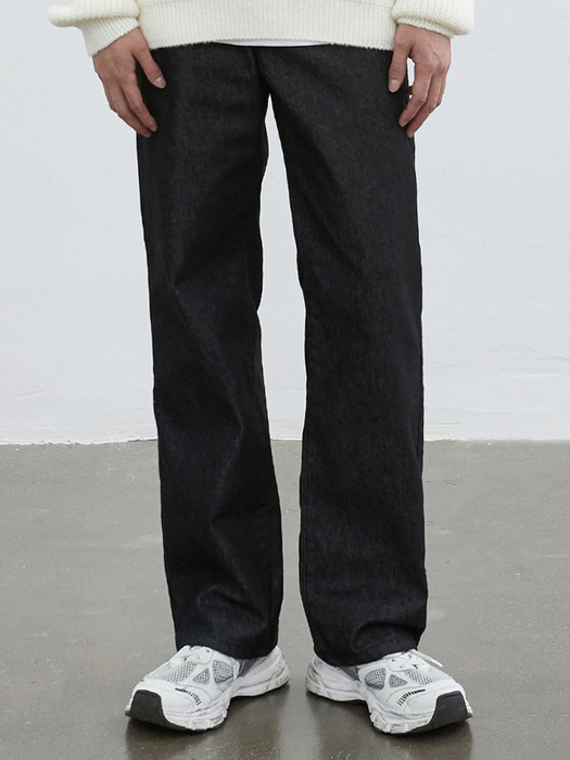 V114 wide raw denim pants (black)