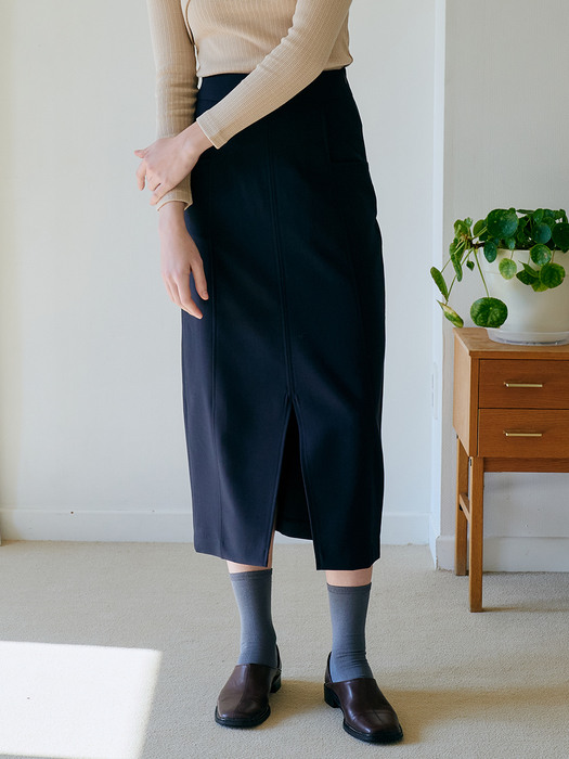 monts 1432 slit long skirt (navy) 