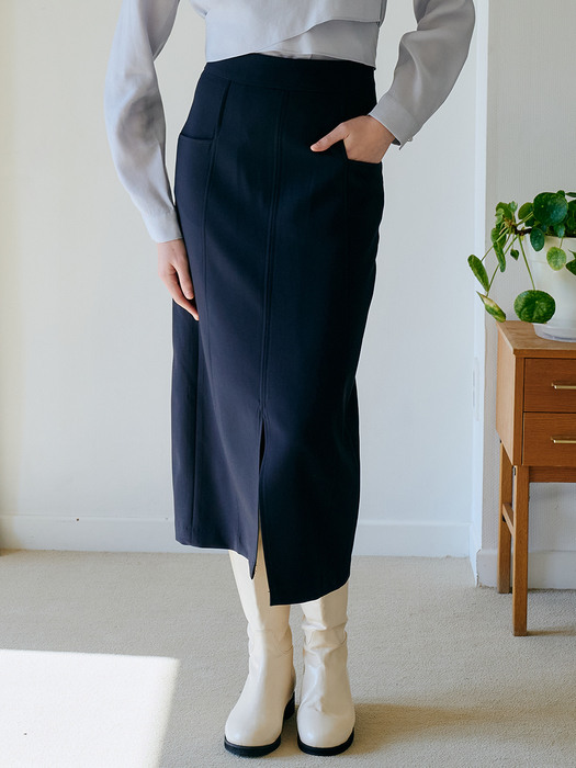 monts 1432 slit long skirt (navy) 