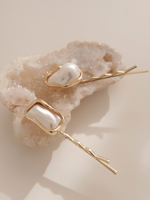Pearl Oval Square Gold Pearl Silk Pin H0693