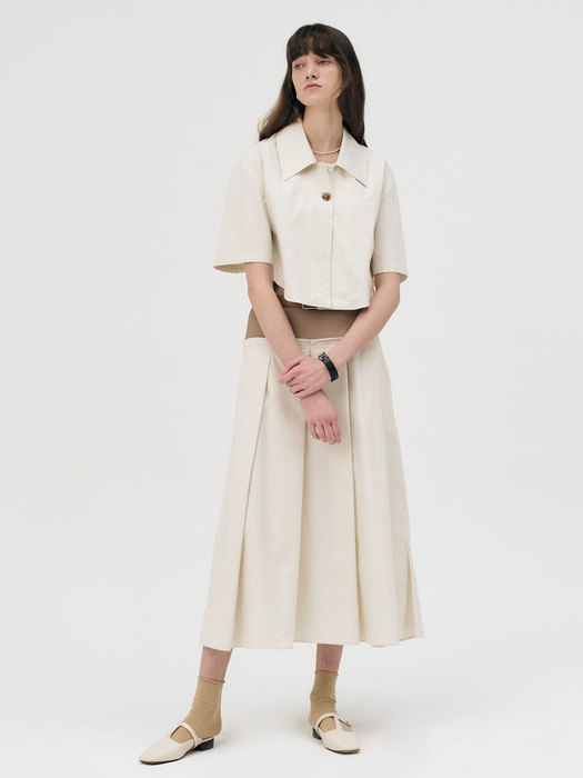 22 Summer_ Cream Cotton Pleats Skirt