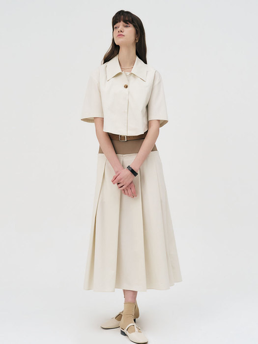 22 Summer_ Cream Cotton Pleats Skirt