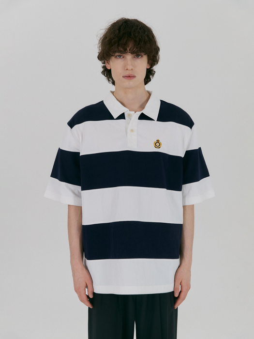 CUT OUT RUGBY SHIRT WHITE NAVY_M_UDTS2B311WT