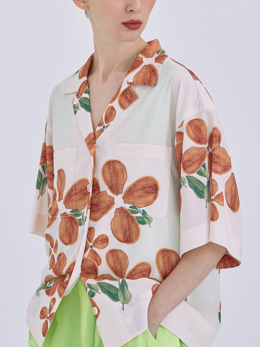 Print Half Sleeve Shirt_Cream