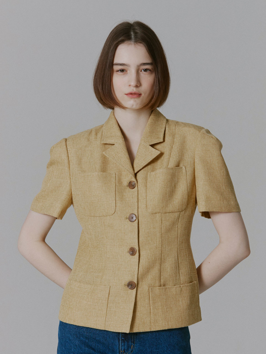 Katherine Half Sleeve Tweed Jacket_Yellow