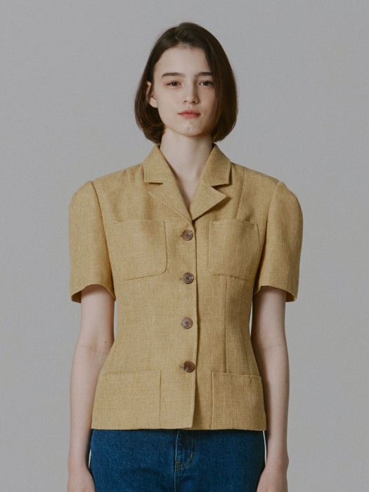 Katherine Half Sleeve Tweed Jacket_Yellow