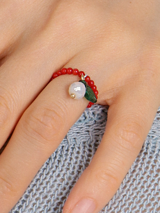 Pear Crystal & Red Coral Stone Ring Ir148 [Silver]