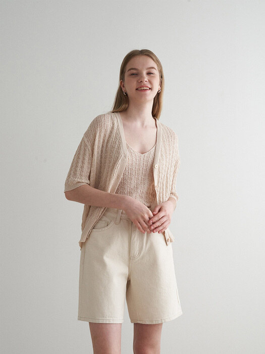Twist half sleeve knit cardigan - 2 color