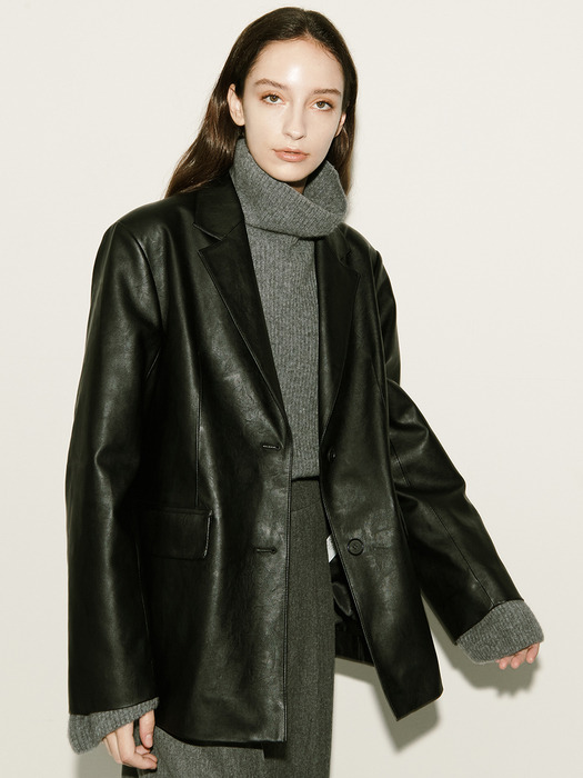 [Day-wool] Eco Leather Tailored Jacket_2color