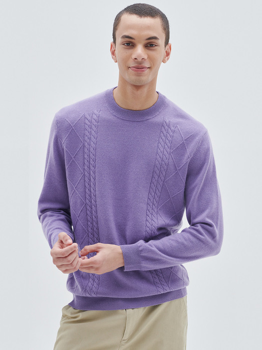 [M23MPU002]케이블 조직 풀오버Cable Pullover(Violet)