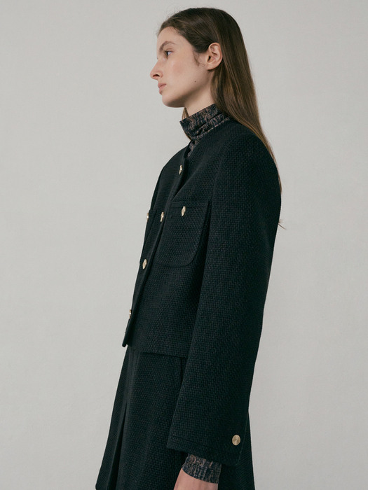 22Fall Flat Tweed Jacket (Black)