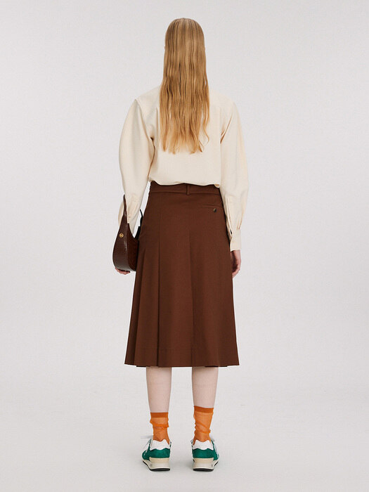 DOUBLE COTTON LOW-RISE PLEATED SKIRT (BROWN)