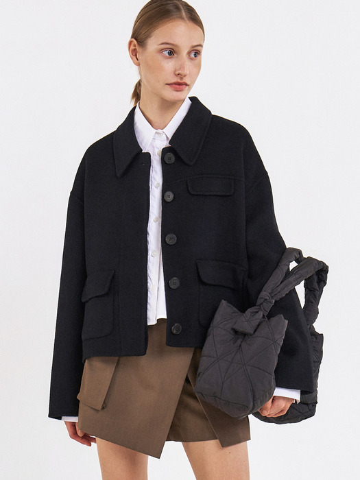 HANDMADE CASHMERE WOOL HALF COAT[BLACK]