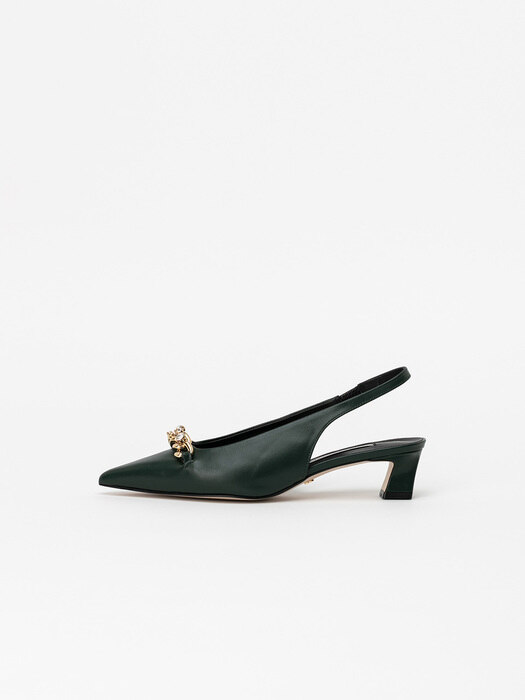 Molto Embellished Chain Slingback Pumps in Hunter Green