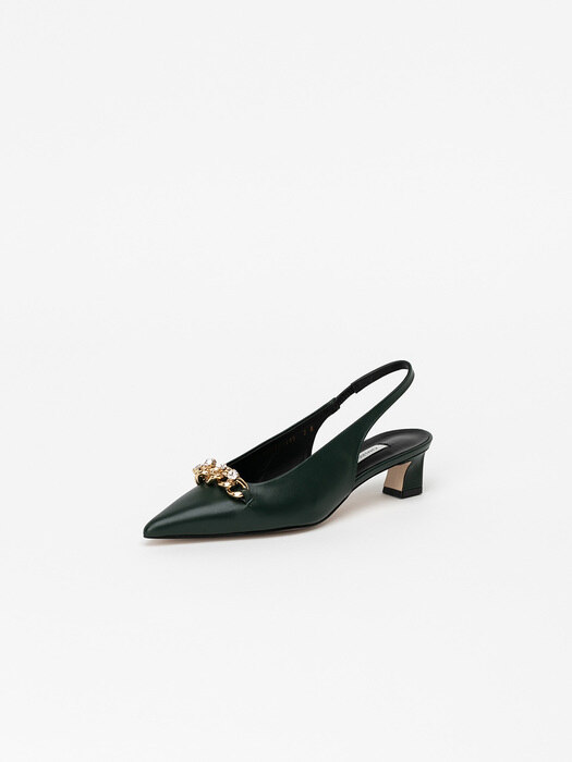 Molto Embellished Chain Slingback Pumps in Hunter Green