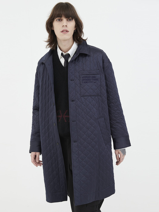 [UNISEX] Overfit Quilted Long Shirt Jacket Navy