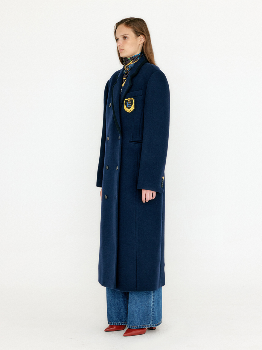 VELLY Double-Breasted Emblem Coat - Navy