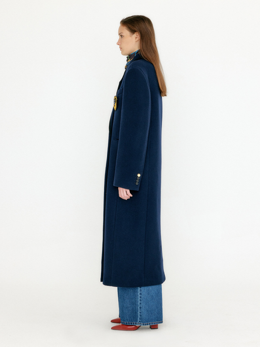 VELLY Double-Breasted Emblem Coat - Navy