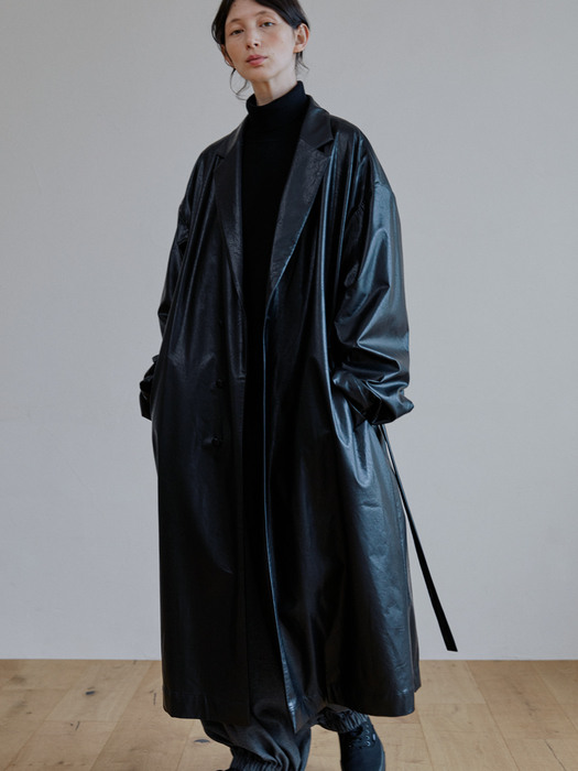 unisex trench reather coat black