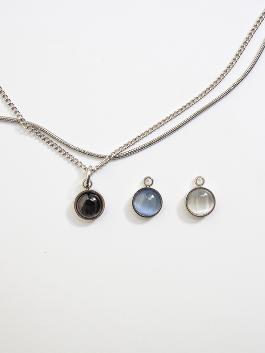 Cats eye pendant with surgical layered necklace (3colors)