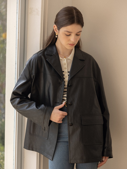 [리퍼브] ALEX eco leather oversized jacket_2color