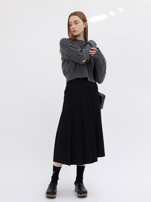 23 Spring_ Black Pleats Skirt 
