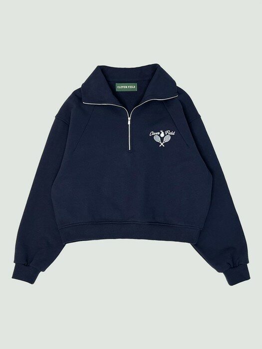 High-neck half zip-up overfit lettering sweatshirt_navy