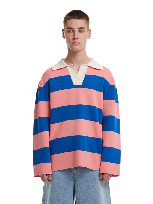 Stripe Polo Sweater_PINK/BLUE