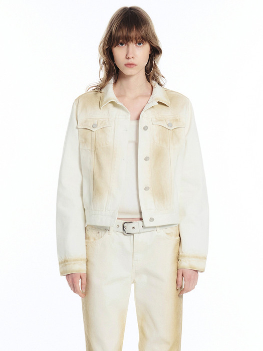 BRUSH DYEING DENIM JACKET / IVORY