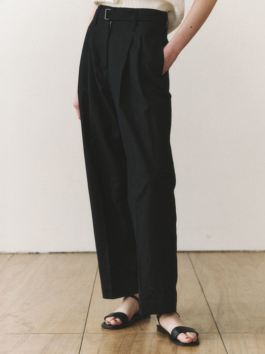 Linen belted pants (black)