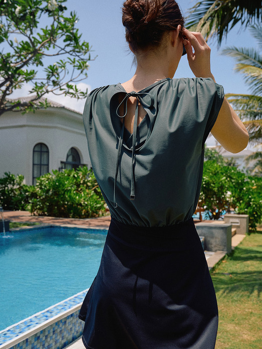 Shirring Colorblock SwimSuit[LMBBSW102]-4color