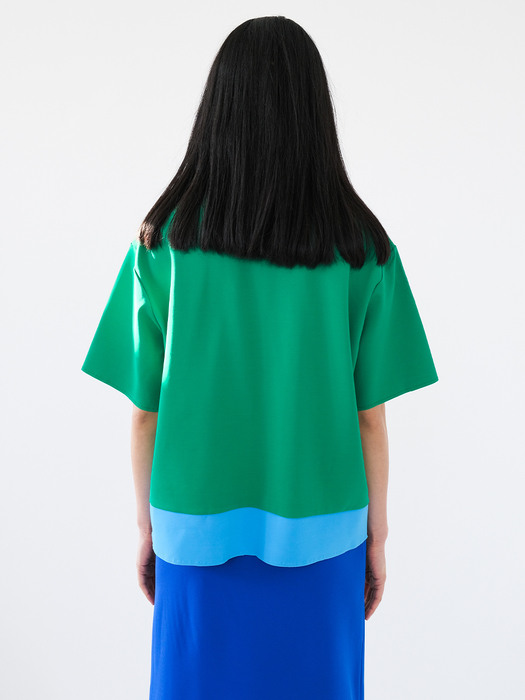 Colorblock shirt in stretch in green/teal blue