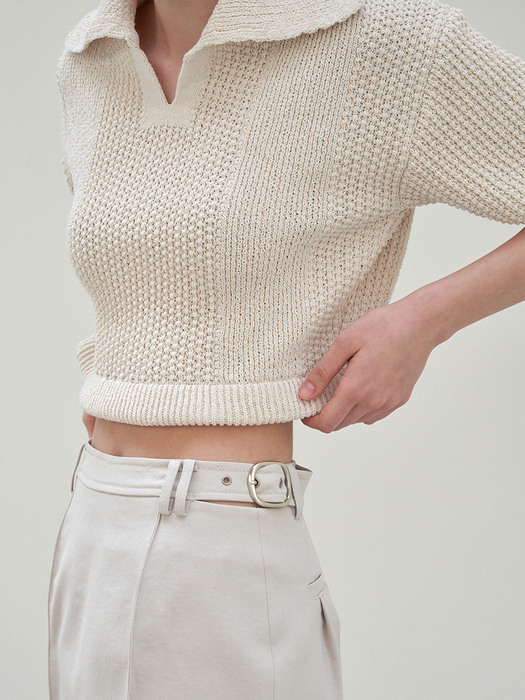 BIG COLLAR CROPPED KNIT PULLOVER_LIGHT BEIGE