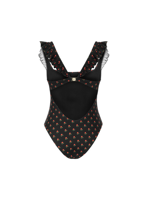 April One-Piece Black - Red Roses