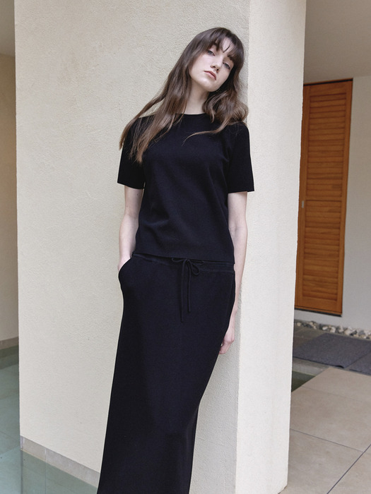 MARI Basic Knit Long skirt Black