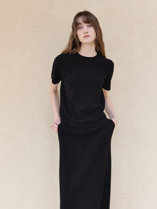 MARI Basic Knit Long skirt Black