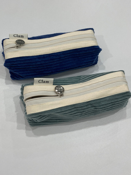 Clam round pencilcase _ Corduroy dolphin