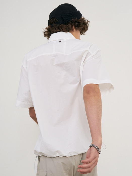 Placket Half Shirts Anorak  (White)