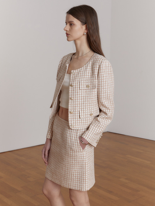 REVE Cotton Blend Tweed Mini Skirt[Japan Fabric]_Coral Tweed