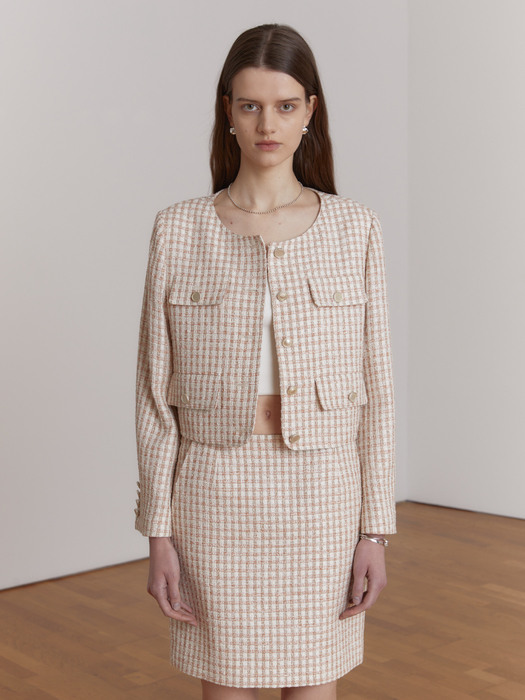 REVE Cotton Blend Tweed Mini Skirt[Japan Fabric]_Coral Tweed