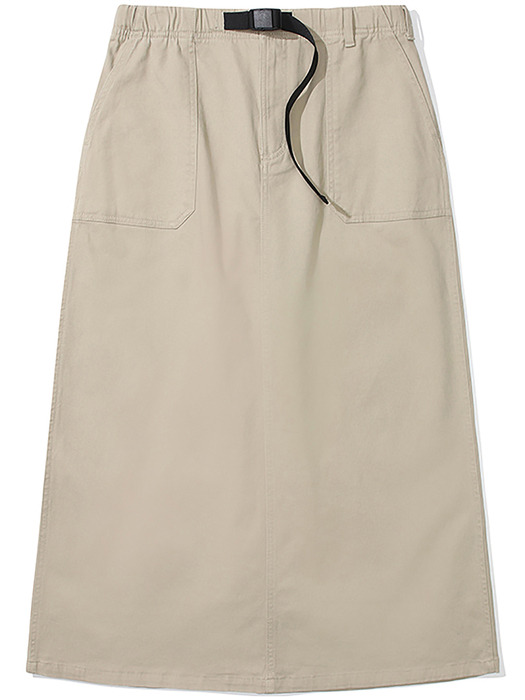 M-LABEL BELTED PEACH COTTON LONG SKIRT 헤리티지베이지