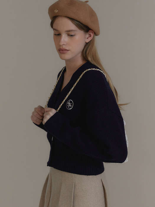 ANC EMBROIDERED V-NECK CARDIGAN_NAVY