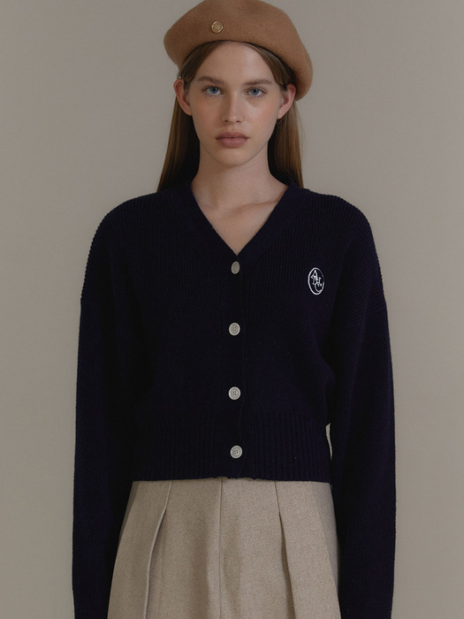 ANC EMBROIDERED V-NECK CARDIGAN_NAVY