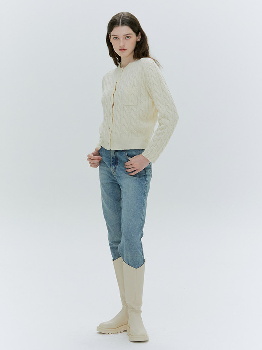 GOLD BUTTON CASHMERE CABLE CARDIGAN [IVORY][GRAY]