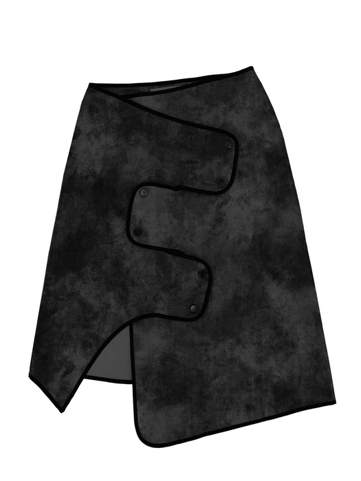 CROSSOVER WATER STAIN WRAP SKIRT BLACK
