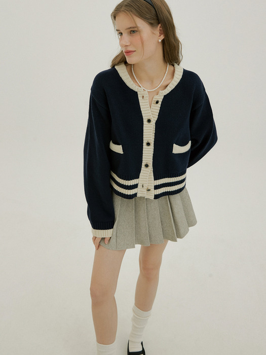 CASHMERE BLEND POCKET CARDIGAN - NAVY