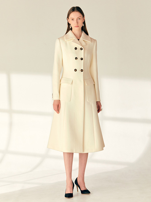 WHITNEY Double breasted cashmere blended long coat (Ivory)