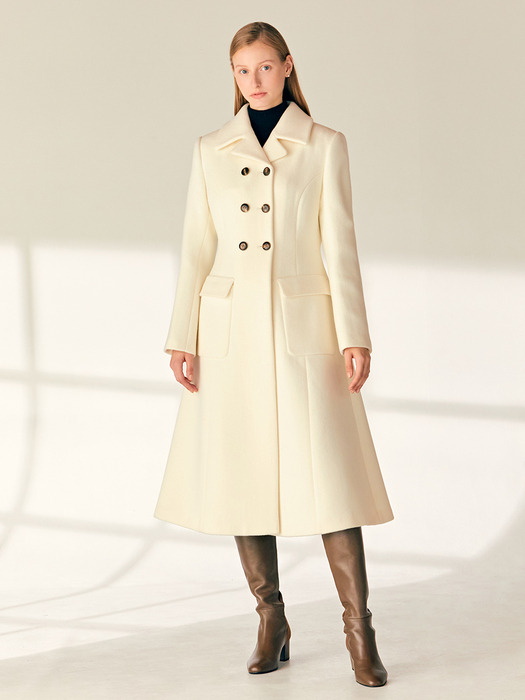 WHITNEY Double breasted cashmere blended long coat (Ivory)
